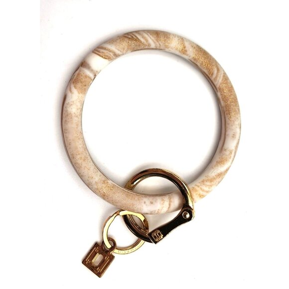 OVenture White & Gold Marbled Silicone Bracelet Key Ring With Gold Hardware READ - Picture 1 of 9